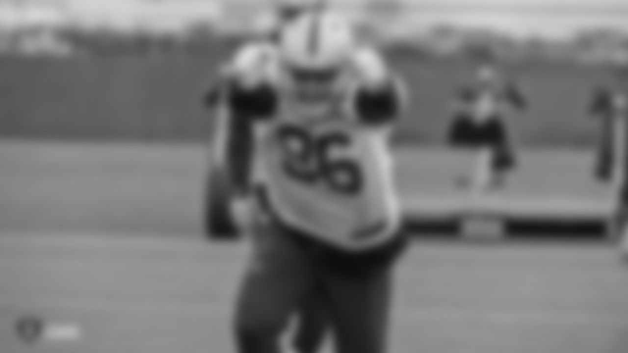 Oakland Raiders defensive end Kony Ealy (96) on the field for practice at the Oakland Raiders Practice Facility, Wednesday, December 5, 2018, in Alameda, California.