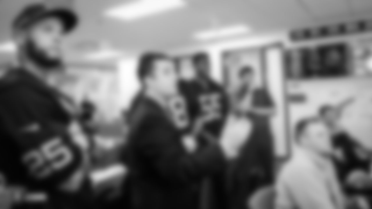 The Raiders, Golden Knights, Las Vegas Metropolitan Police Department and Clark County Fire Department team up to bring the community together in recognition of the one-year anniversary of One October by providing lunch and spending quality time with those those first responders, at Las Vegas Metropolitan Police Department, Tuesday, October 2, 2018, in Las Vegas, Nevada. Representing the Raiders are safety Erik Harris (25), linebacker Kyle Wilber (58), linebacker Marquel Lee (55), and the Raiderettes.