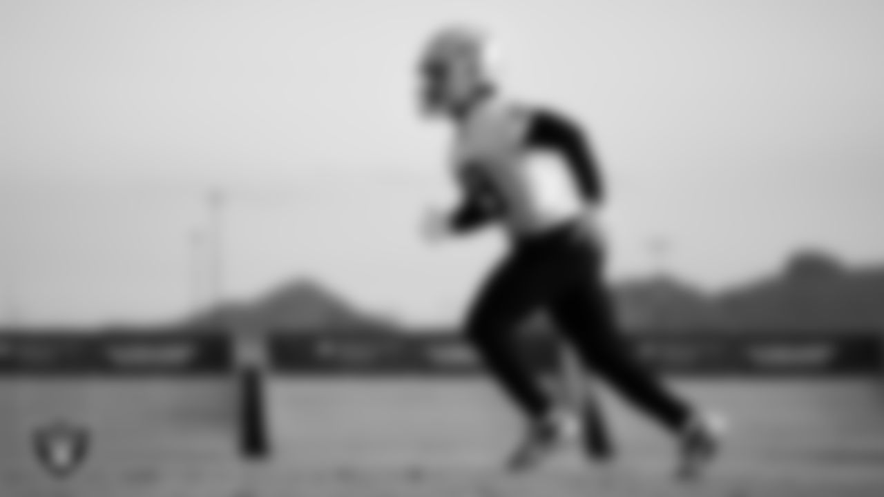 Las Vegas Raiders wide receiver DJ Turner (19) during practice at Intermountain Healthcare Performance Center.