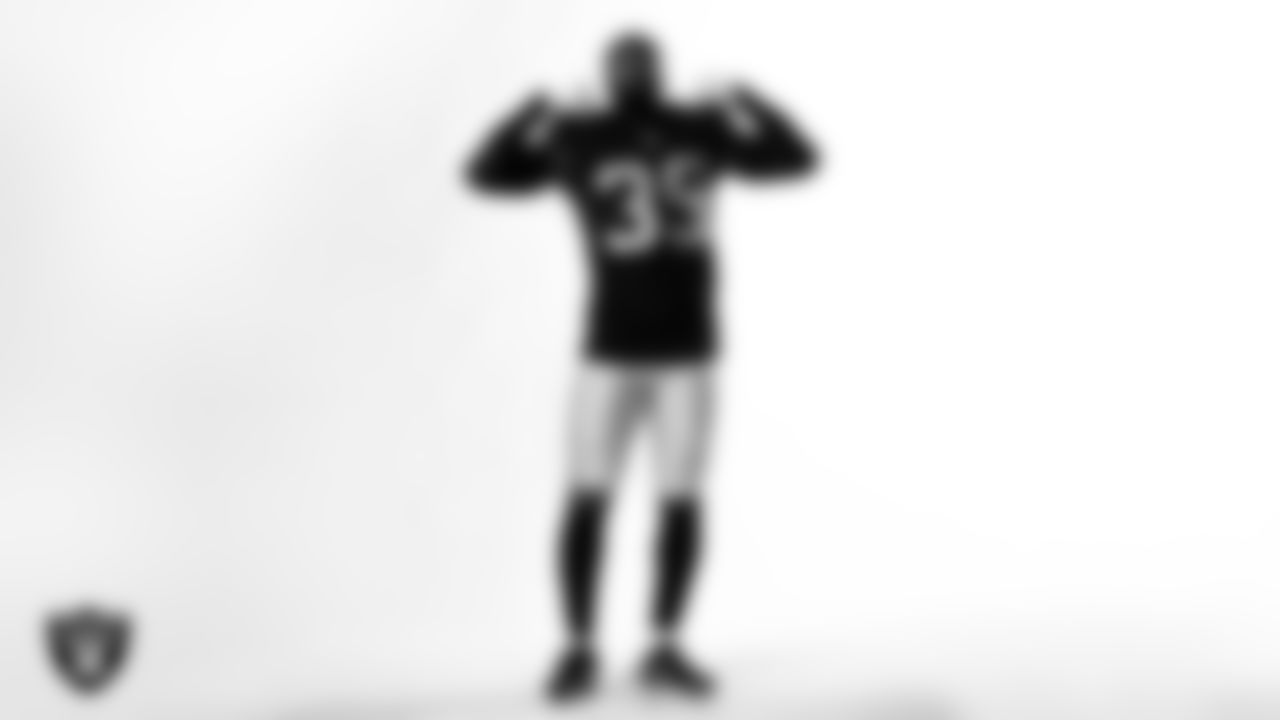 Las Vegas Raiders cornerback Nate Hobbs (39) poses for a photo at the 2023 Las Vegas Raiders Content Day.