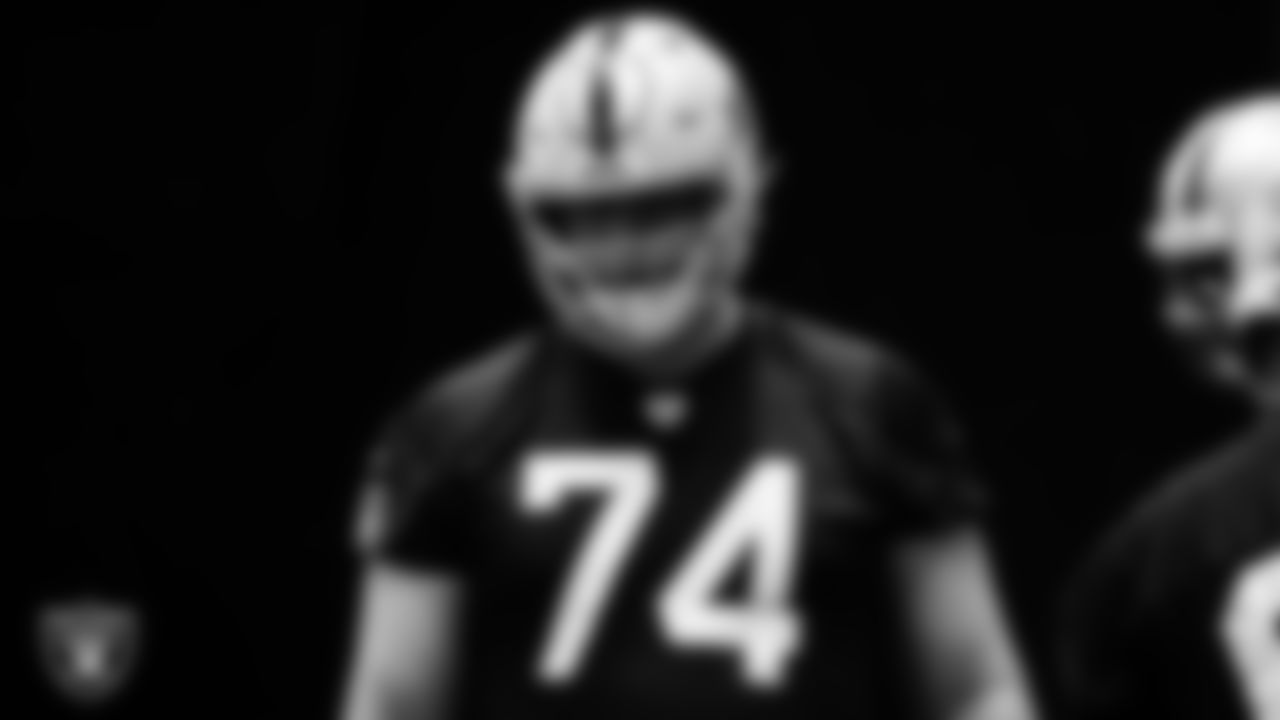 Las Vegas Raiders tackle Kolton Miller (74) during practice.
