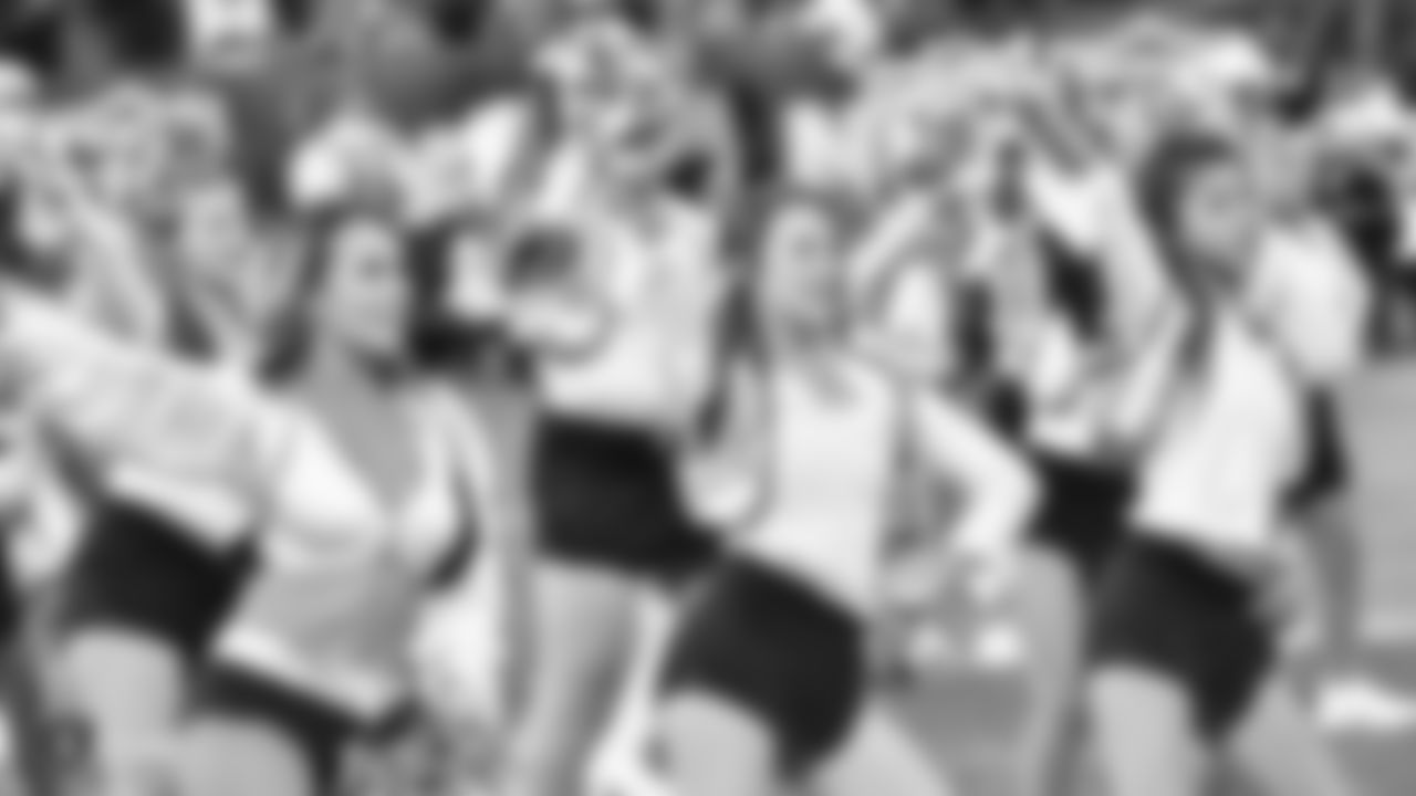 The Raiderettes and Junior Raiderettes during their performance at The Oakland Raiders preseason game against the Green Bay Packers, Friday, August 24, 2018, in Oakland, California. The Oakland Raiders won 13-6.