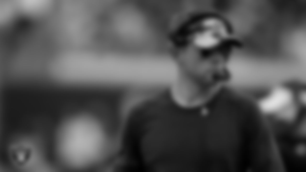 Las Vegas Raiders quarterbacks coach Bo Hardegree on the sidelines during the regular season away game against the Jacksonville Jaguars at TIAA Bank Field.