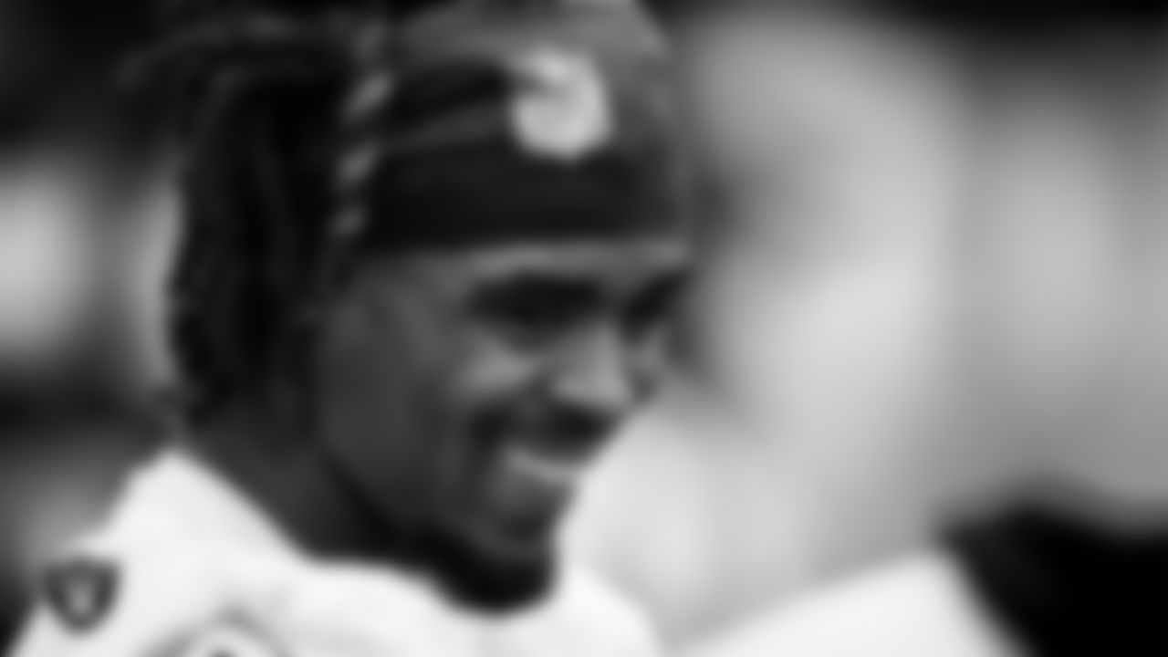 Las Vegas Raiders cornerback Damon Arnette (20) during practice.