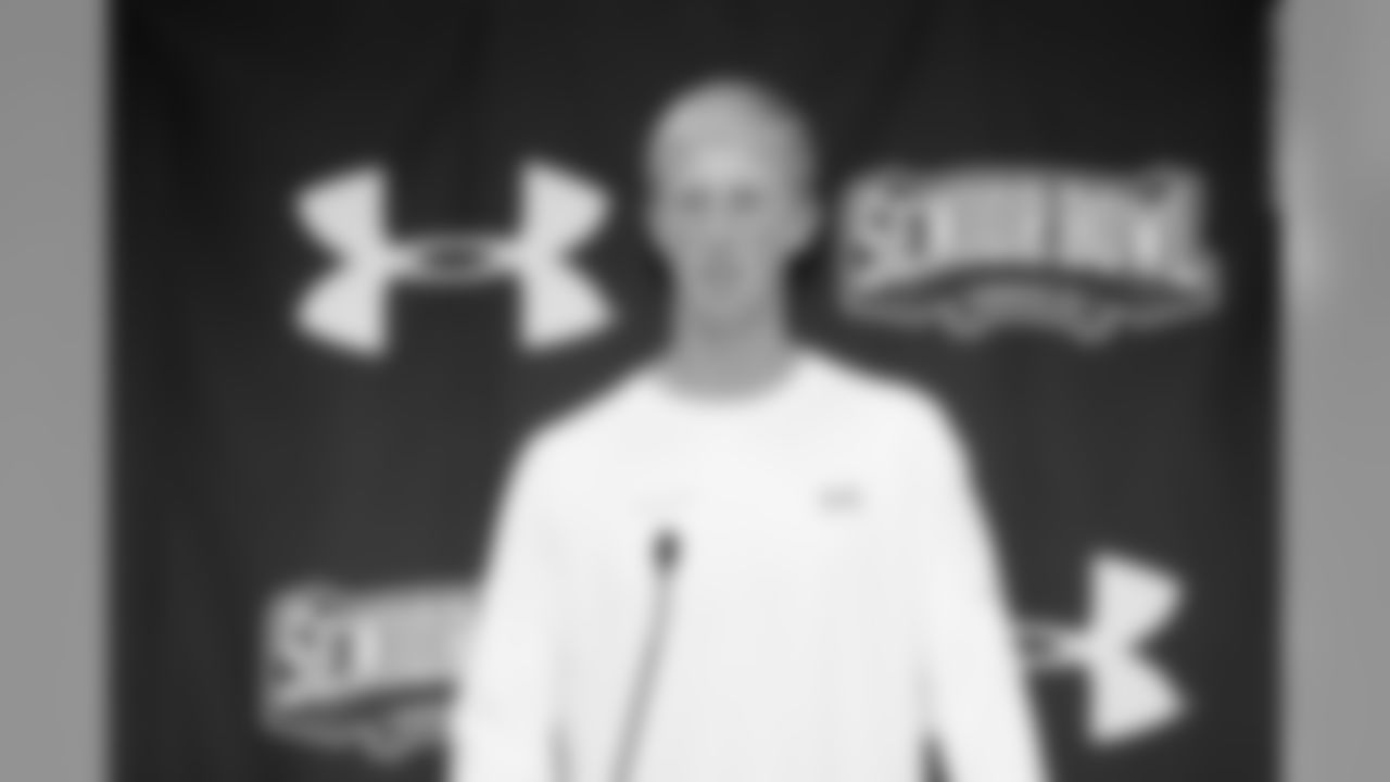 Mike Glennon, QB from North Carolina State, speaks at the podium.