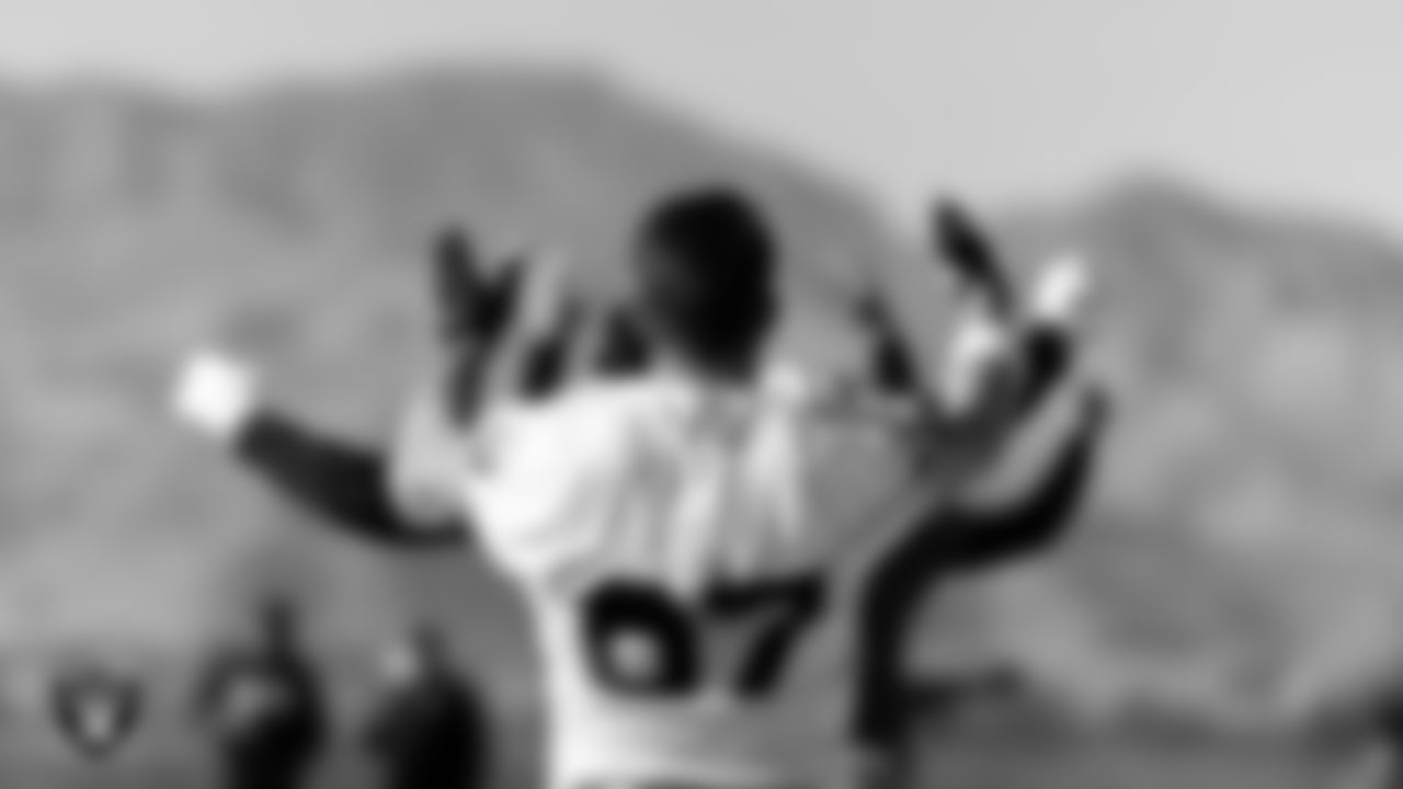 Las Vegas Raiders tight end Foster Moreau (87) during practice at Intermountain Healthcare Performance Center.