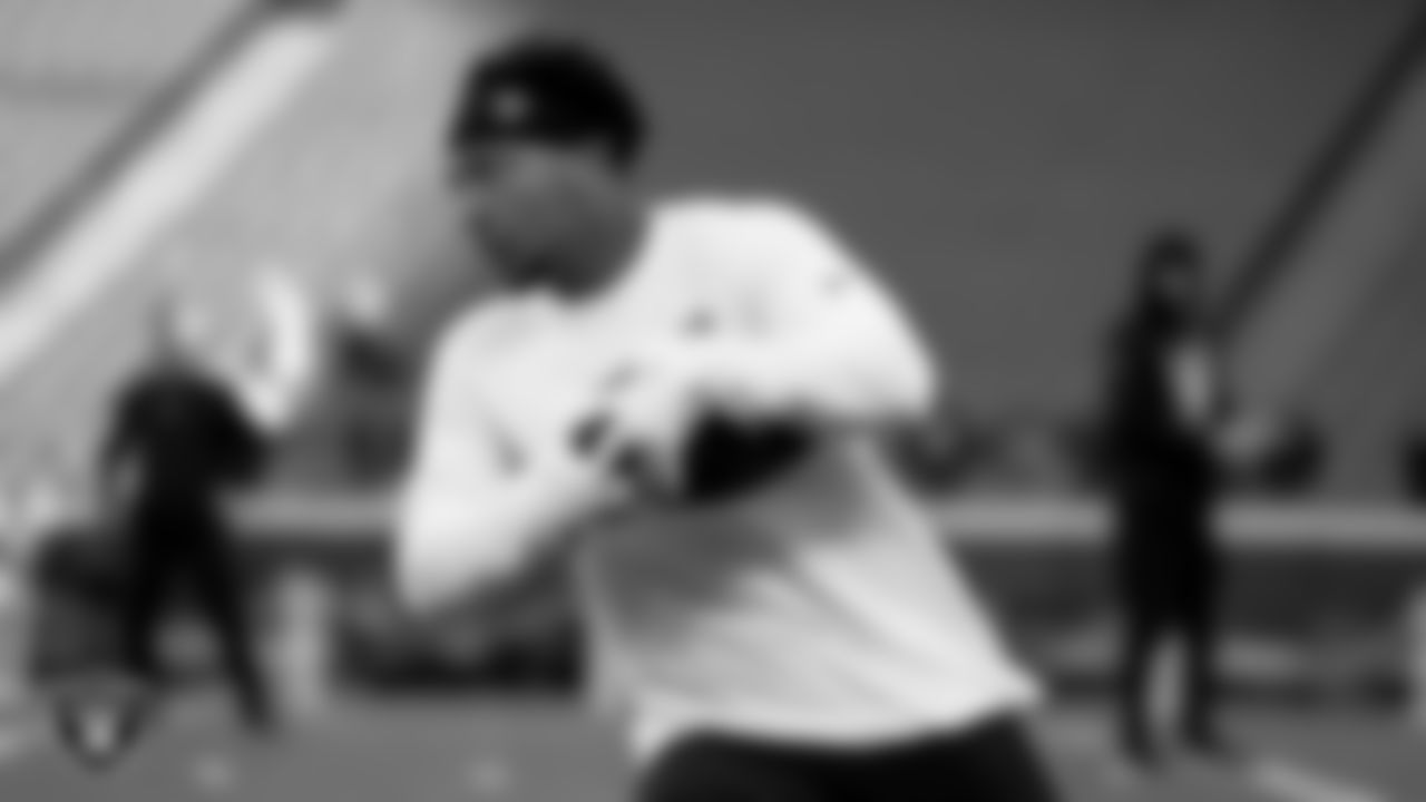Las Vegas Raiders running back Trey Ragas (36) warming up before the regular season away game against the Kansas City Chiefs at Arrowhead Stadium.