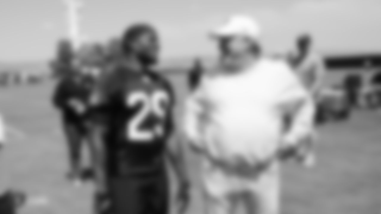 Raiders safety Lamarcus Joyner (29) and owner Mark Davis at a Mandatory Minicamp at the Raiders Practice Facility in Alameda, Calif.