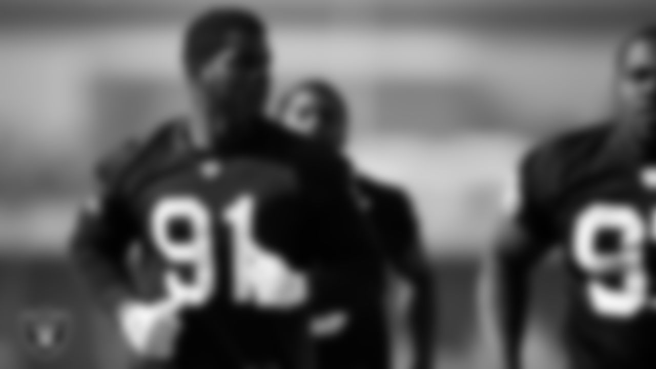 Las Vegas Raiders defensive tackle Bilal Nichols (91) at a workout during phase two of the offseason program.