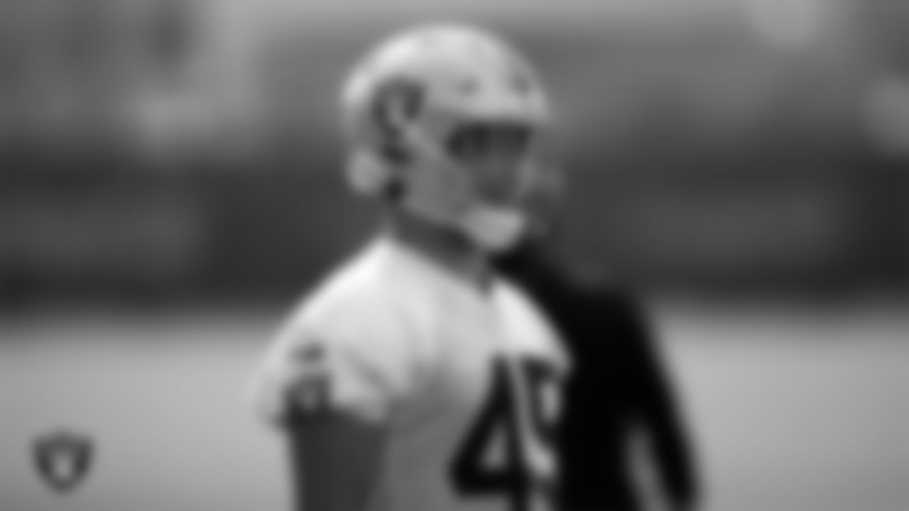 Las Vegas Raiders fullback Alec Ingold (45) on the field for Mandatory Minicamp.