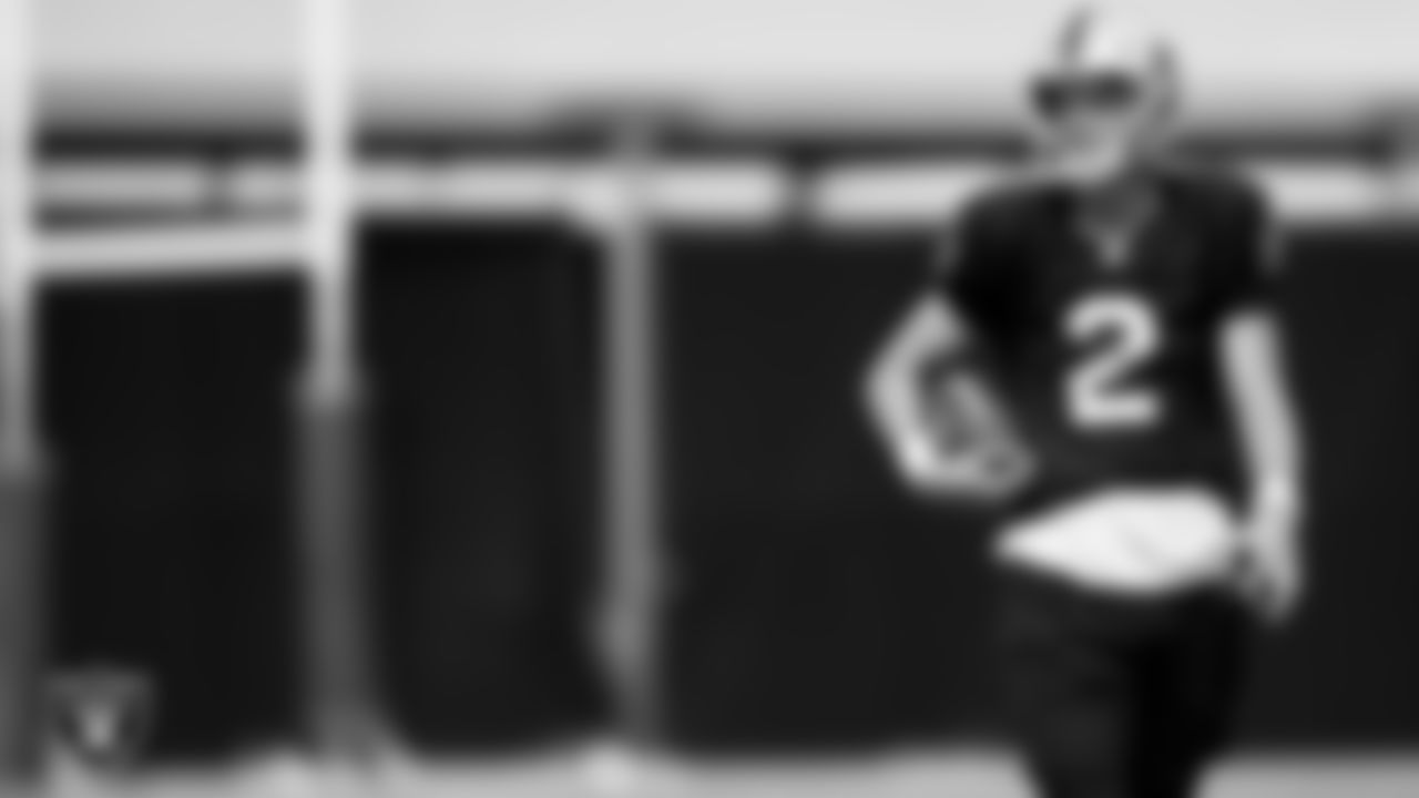 Las Vegas Raiders kicker Daniel Carlson (2) during practice at Intermountain Healthcare Performance Center.