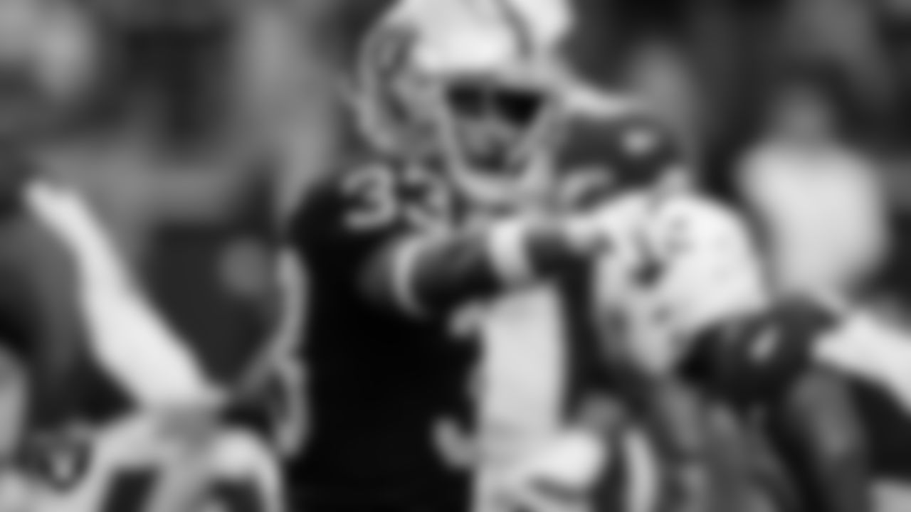 Las Vegas Raiders safety Roderic Teamer (33) during the regular season home game against the Arizona Cardinals at Allegiant Stadium.