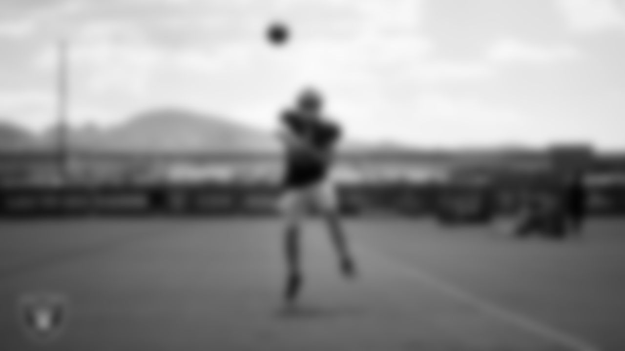 Las Vegas Raiders quarterback Derek Carr (4) during practice at Intermountain Healthcare Performance Center.