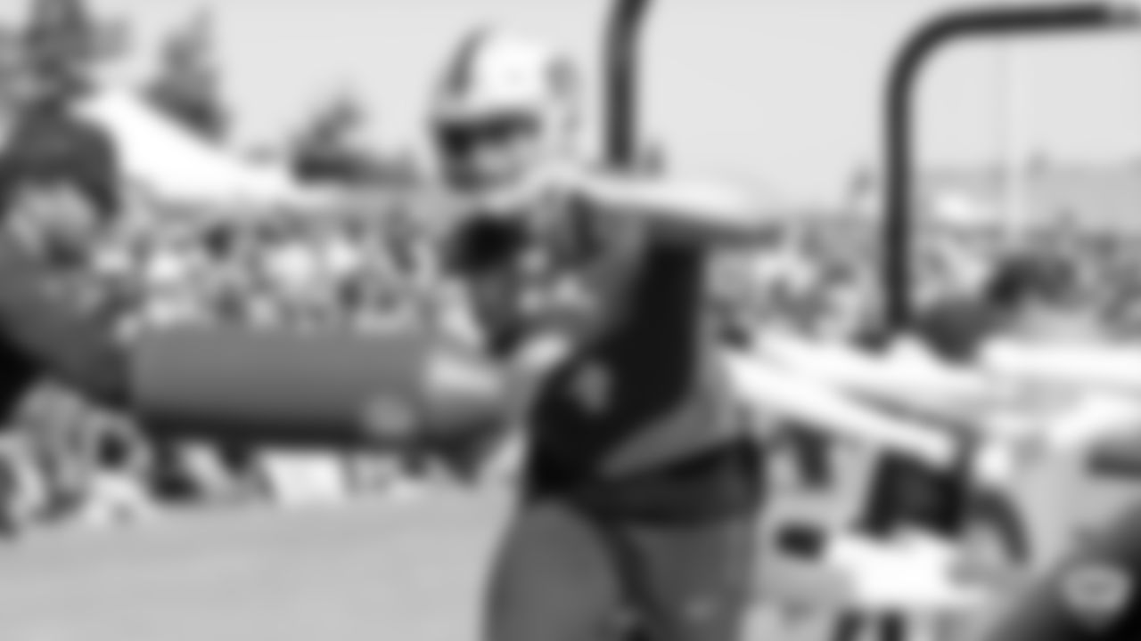 Oakland Raiders quarterback Derek Carr (4) on the field for practice at 2019 Training Camp.