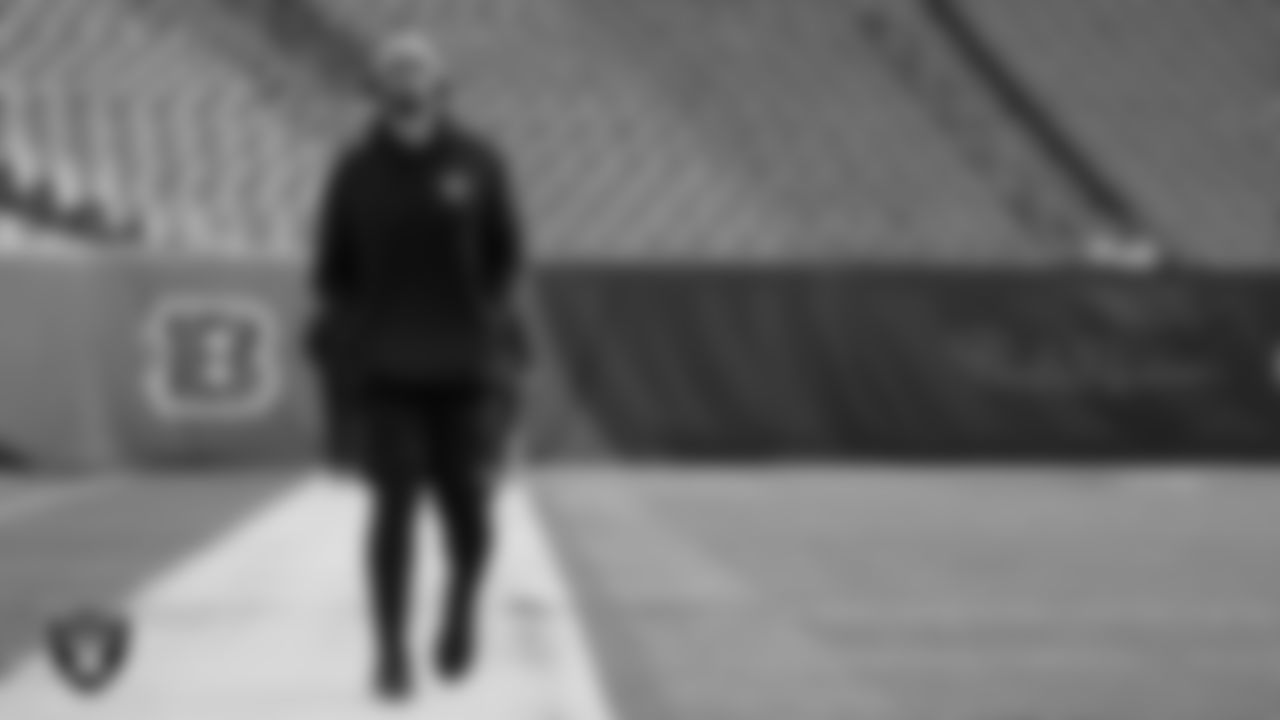 Las Vegas Raiders assistant offensive line coach Cameron Clemmons before the postseason away game against the Cincinnati Bengals.