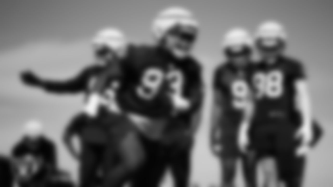 Las Vegas Raiders defensive tackle Byron Young (93) during practice at Intermountain Health Performance Center.