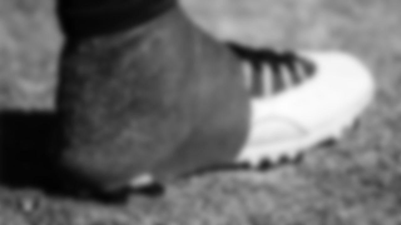 A Las Vegas Raiders player's cleats during practice.