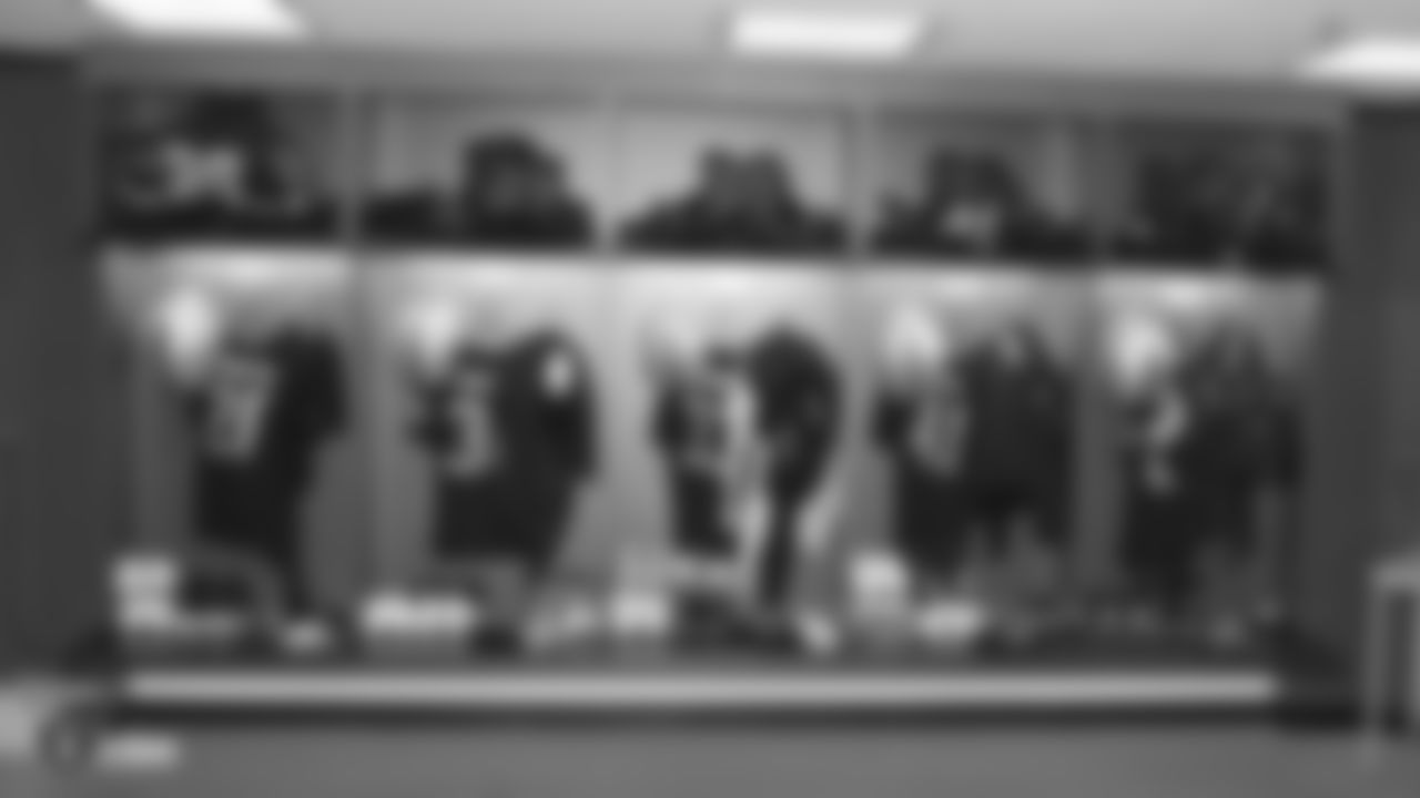 The Oakland Raiders locker room at Wembley Stadium before a walk through before their game against the Seattle Seahawks, Saturday, October 13, 2018, in London, England.