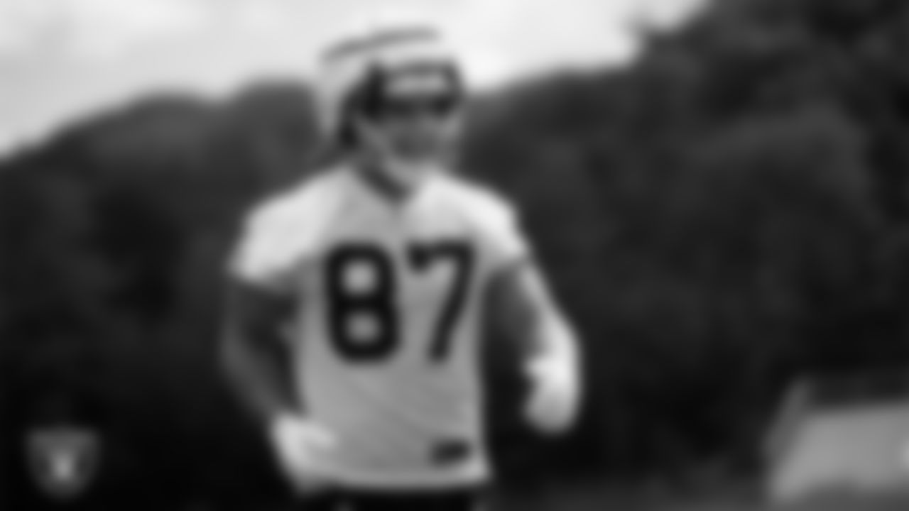 Las Vegas Raiders tight end Michael Mayer (87) during practice at The Greenbrier Sports Performance Center.