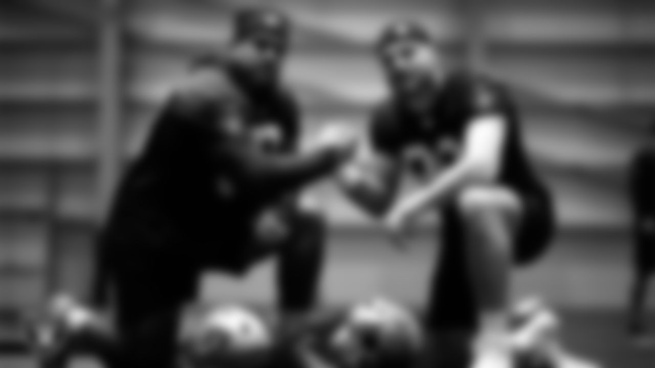Las Vegas Raiders defensive tackle Kyle Peko (93) and defensive end Maxx Crosby (98) during practice at Intermountain Healthcare Performance Center.