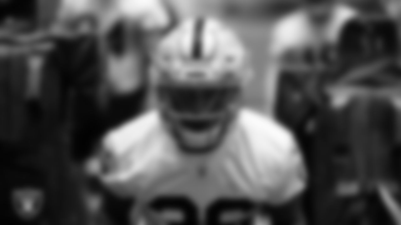 Las Vegas Raiders running back Trey Ragas (36) at day one of 2021 Rookie Minicamp.