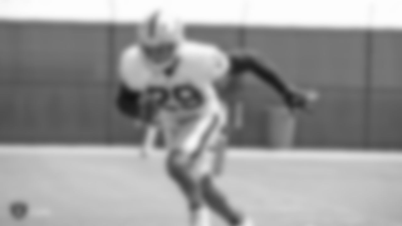 Oakland Raiders cornerback Leon Hall (29) on the field for practice at the Oakland Raiders Practice Facility, Wednesday, September 5, 2018, in Alameda, California.