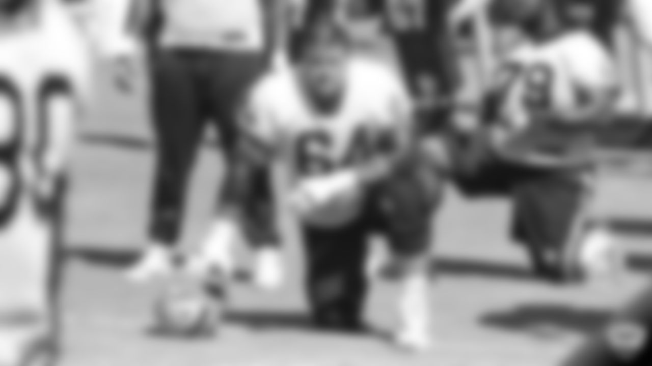 Raiders guard Richie Incognito (64) on the field for practice at 2019 Training Camp.