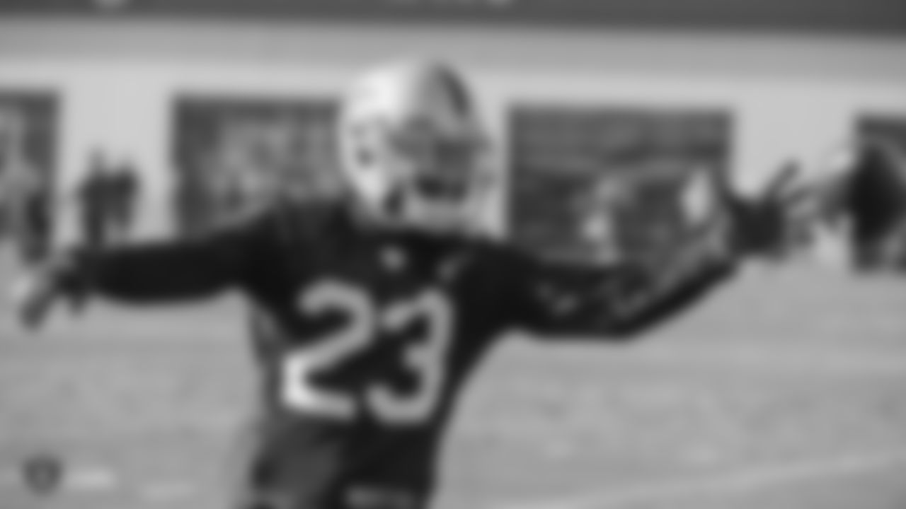 Oakland Raiders cornerback Nick Nelson (23) on the field for practice at the Oakland Raiders Practice Facility, Wednesday, December 12, 2018, in Alameda, California.