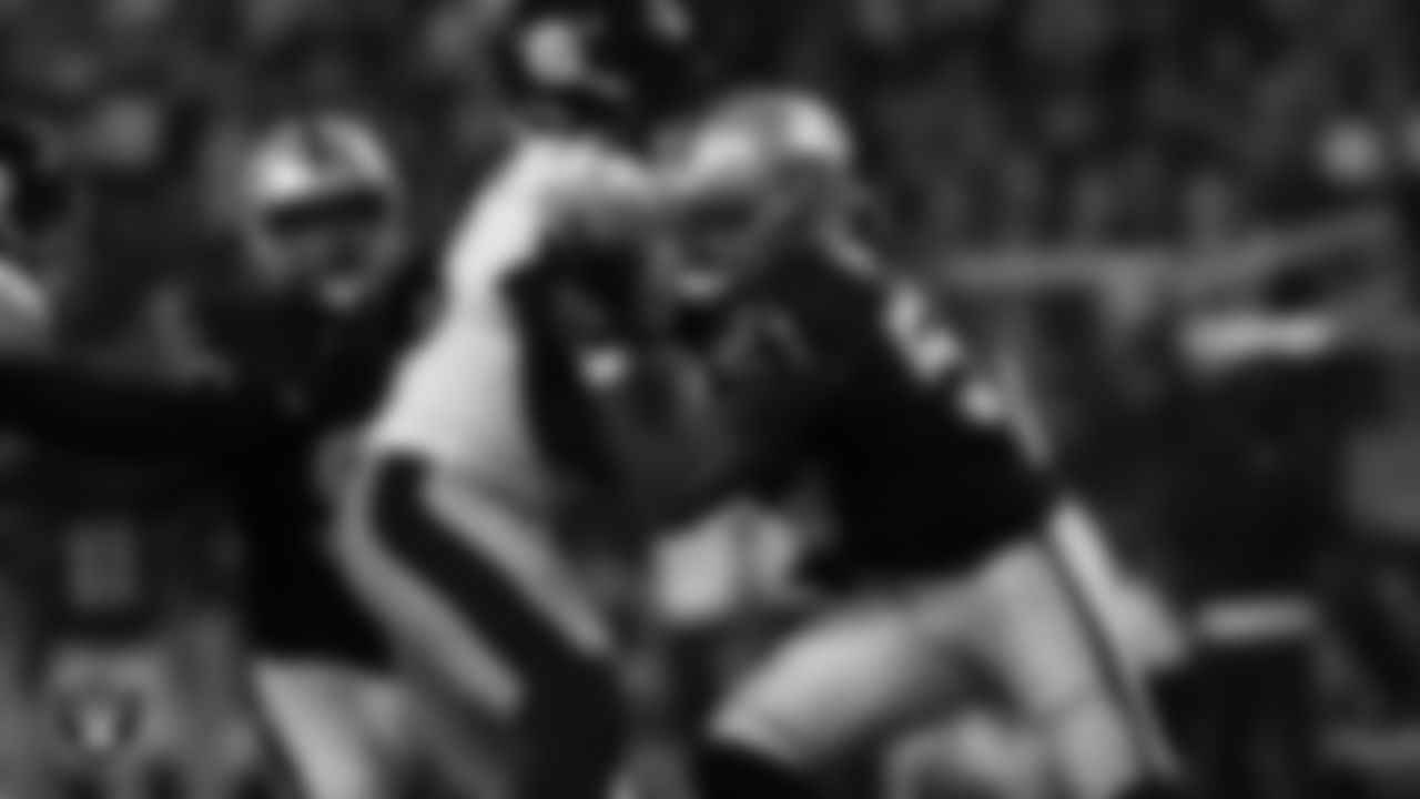 Las Vegas Raiders defensive lineman Jerry Tillery (90) and defensive end Malcolm Koonce (51) defend during the regular season home game against the Pittsburgh Steelers at Allegiant Stadium.