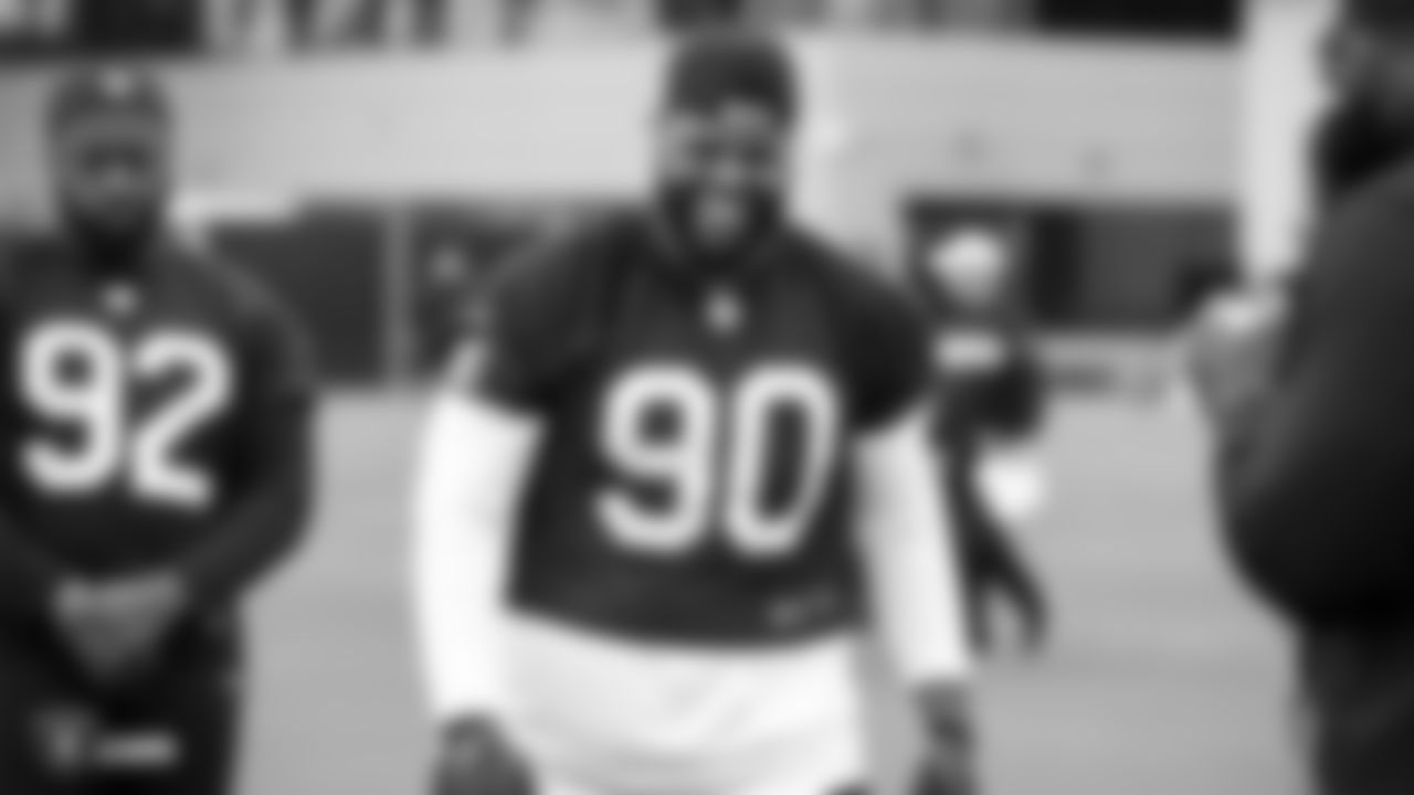 Raiders defensive tackle Johnathan Hankins (90) at an Organized Team Activity (OTA) at the Raiders Practice Facility in Alameda, Calif.