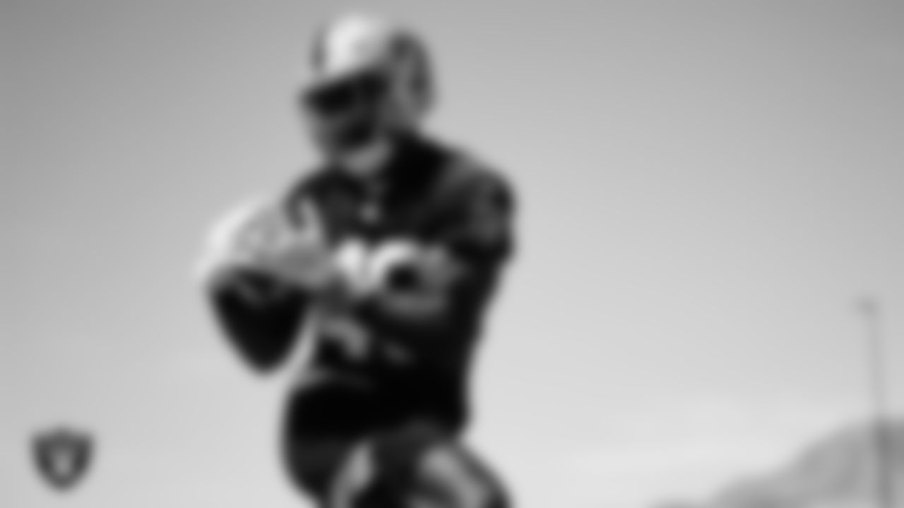 Las Vegas Raiders defensive back Divine Deablo (49) at an Organized Team Activity (OTA).