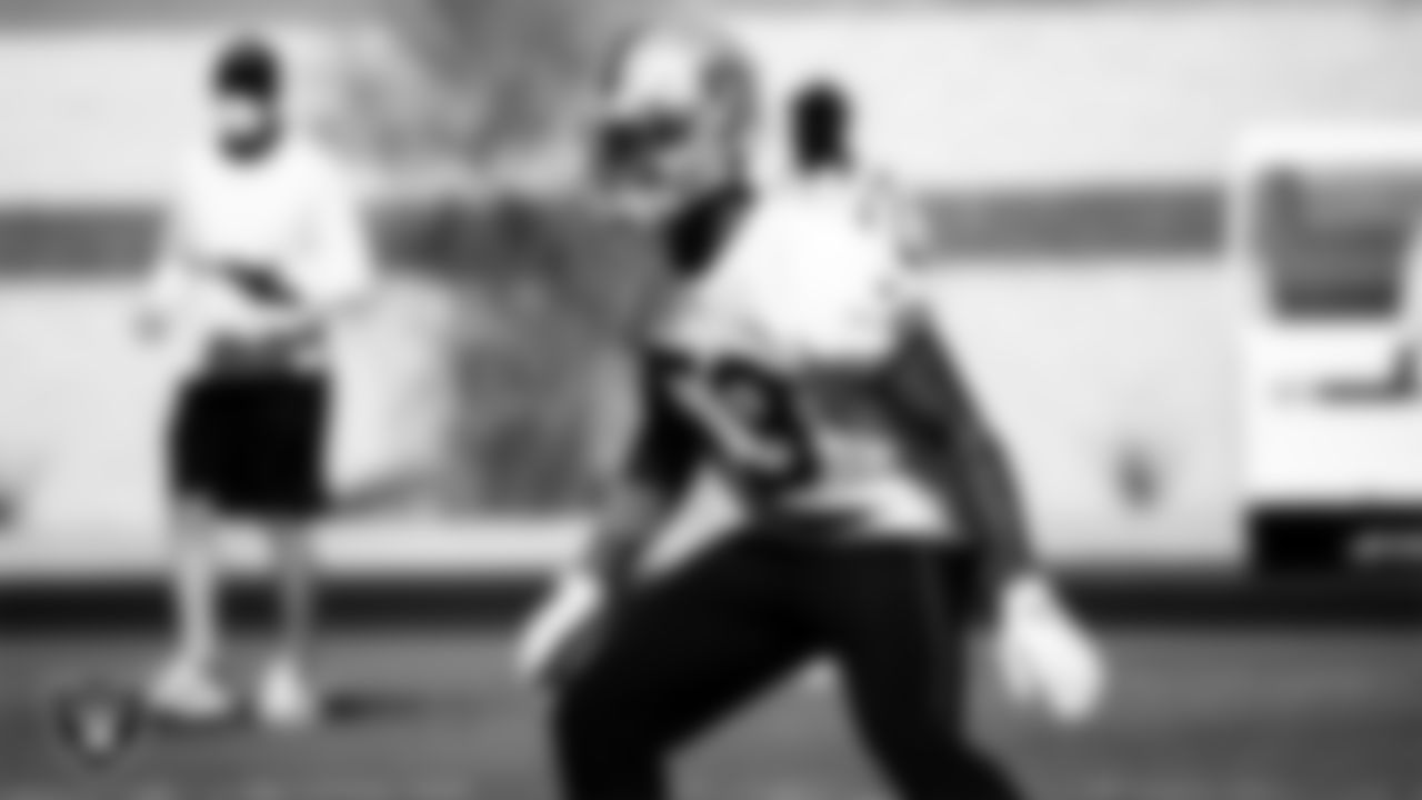 Las Vegas Raiders linebacker Javin White (53) during practice.