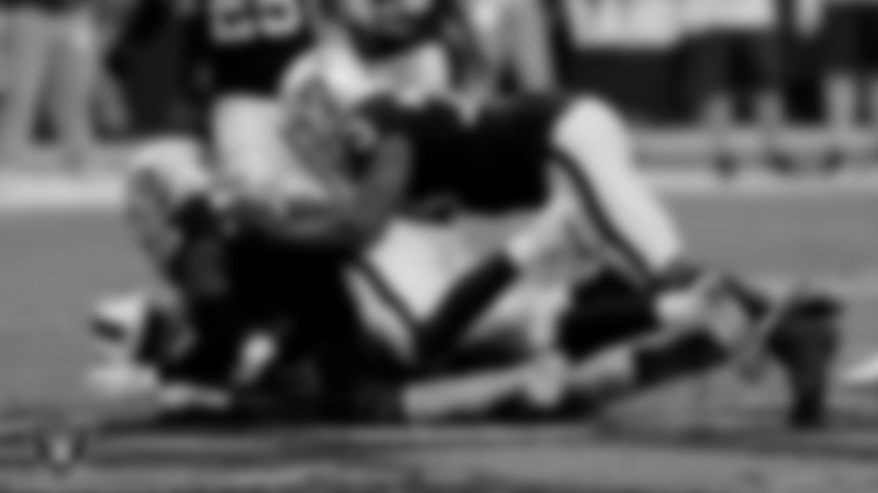Las Vegas Raiders defensive end Clelin Ferrell (96) and defensive tackle Maurice Hurst (73) during the regular season game against the Buffalo Bills at Allegiant Stadium.
