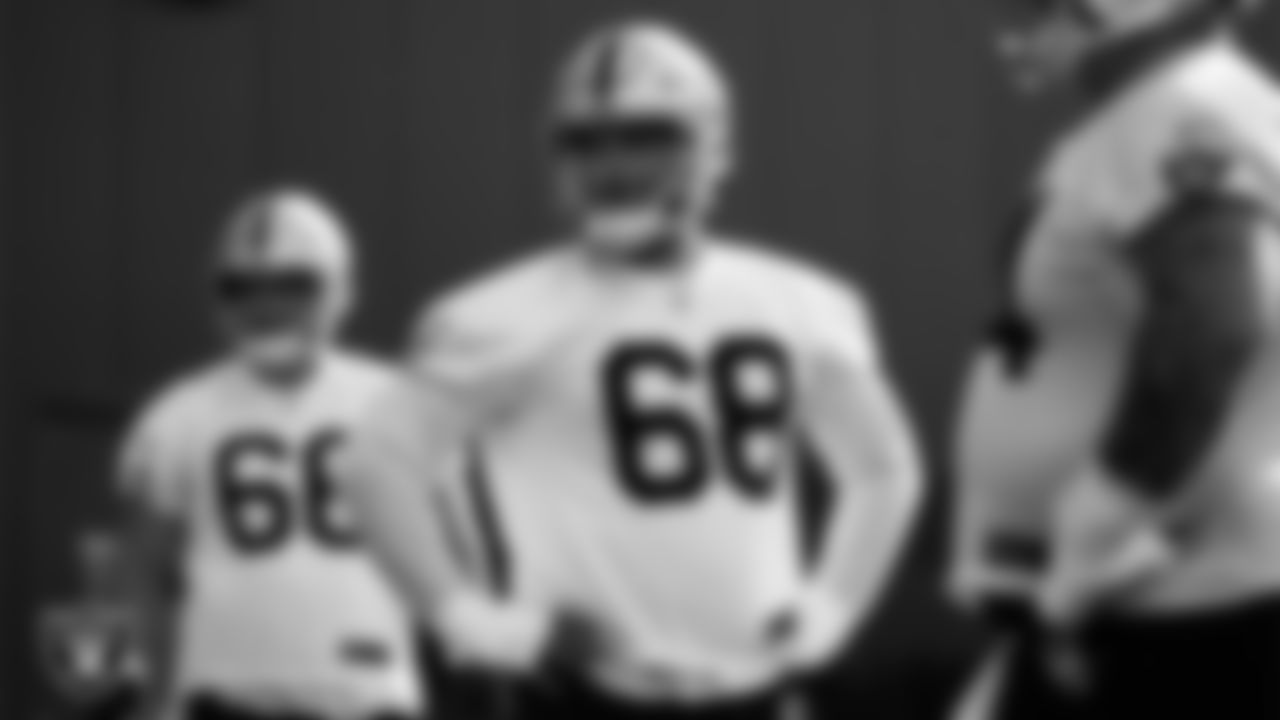 Las Vegas Raiders center Andre James (68) on the field for Mandatory Minicamp.