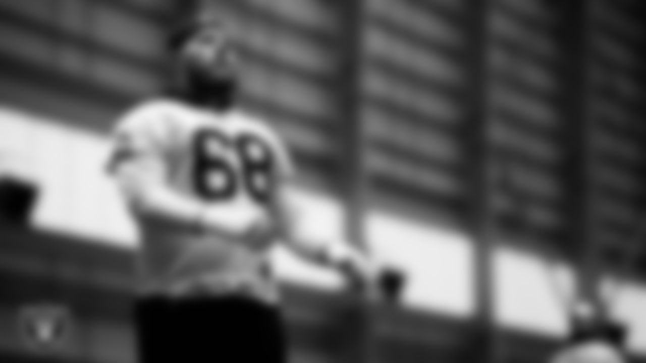 Las Vegas Raiders center Andre James (68) during practice at Intermountain Healthcare Performance Center.