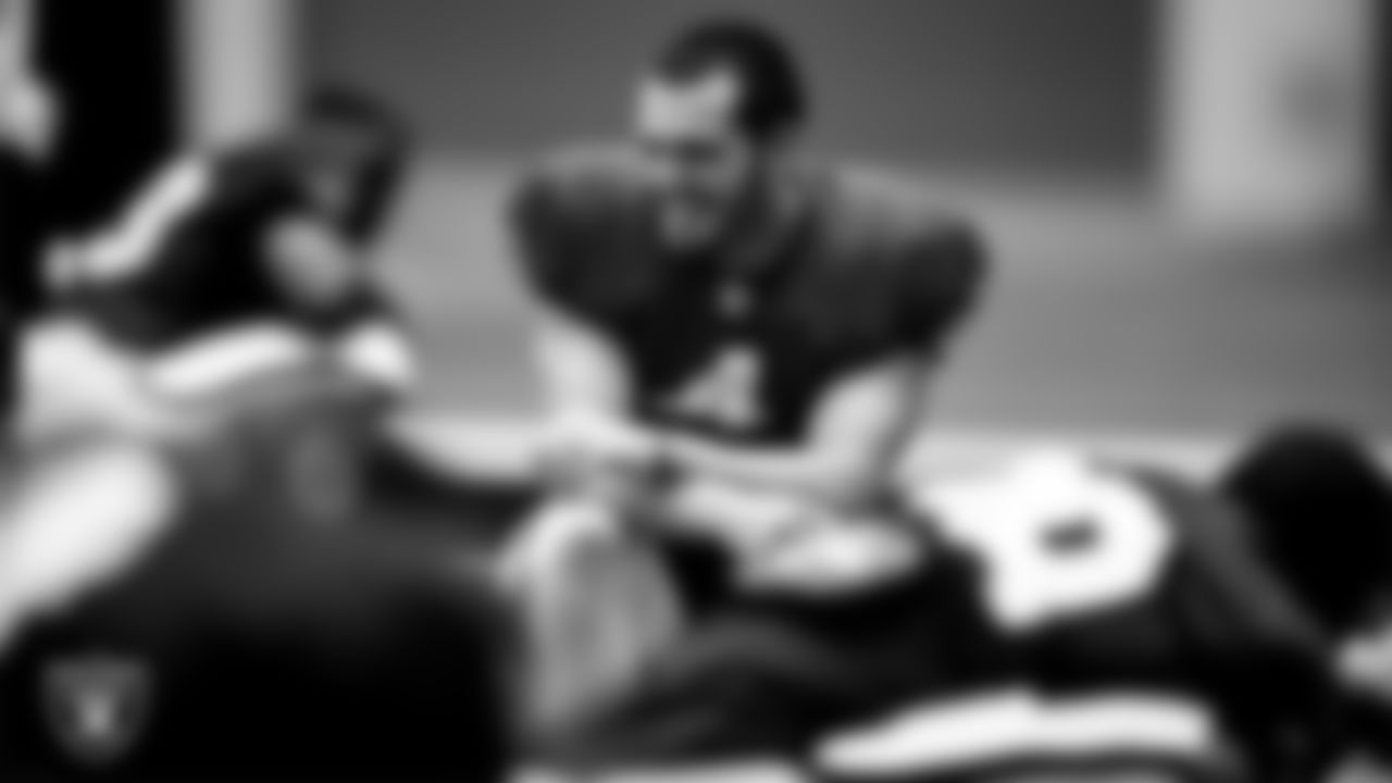 Las Vegas Raiders quarterback Derek Carr (4) during practice.