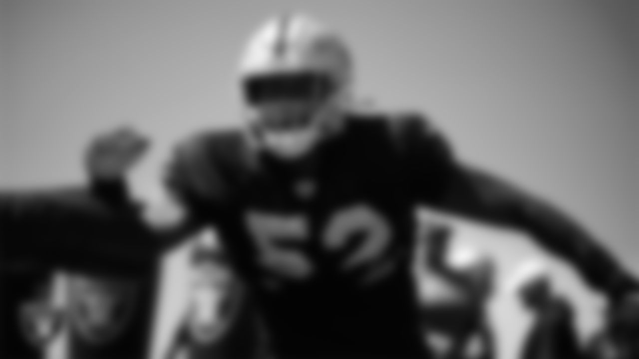 Las Vegas Raiders defensive end Gerri Green (52) on the field for practice at 2021 Training Camp.