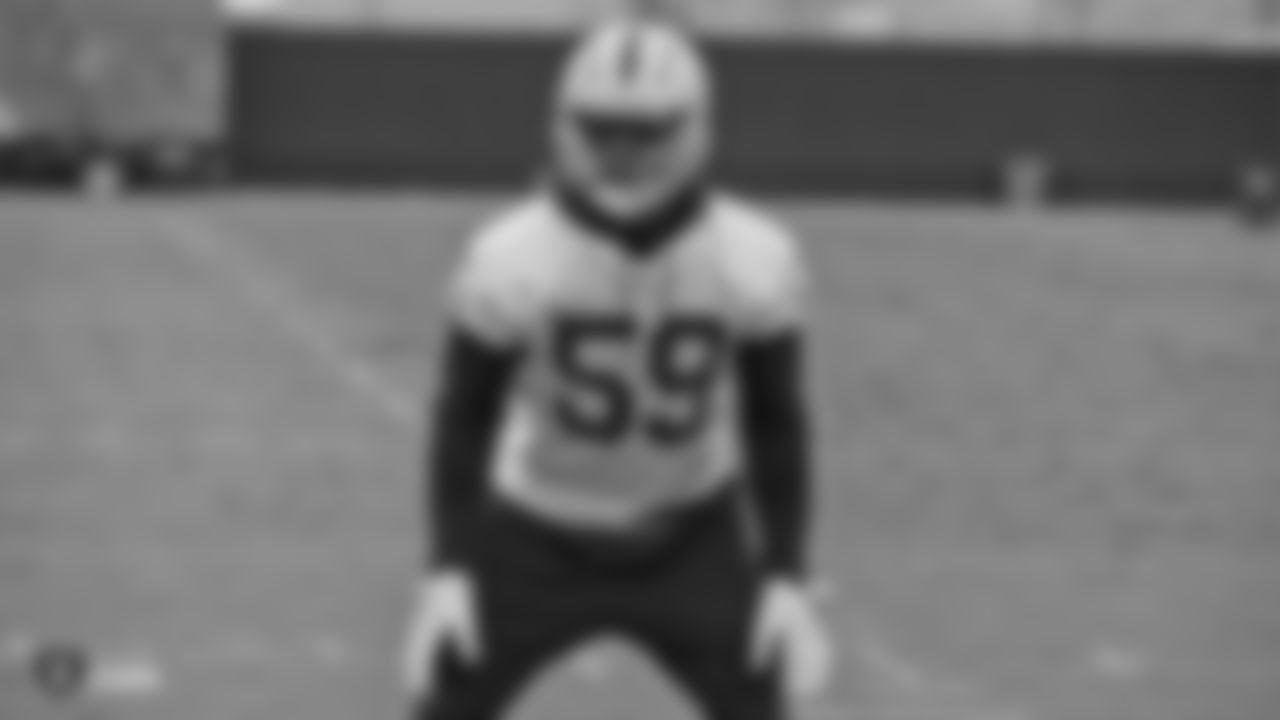 Oakland Raiders linebacker Tahir Whitehead (59) on the field for practice at the Oakland Raiders Practice Facility, Wednesday, December 5, 2018, in Alameda, California.