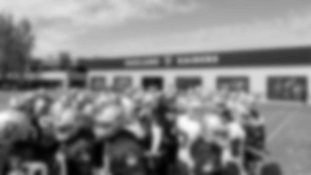 Oakland Raiders players and coaches on the field for practice at the Oakland Raiders Practice Facility, Friday, September 14, 2018, in Alameda, California.