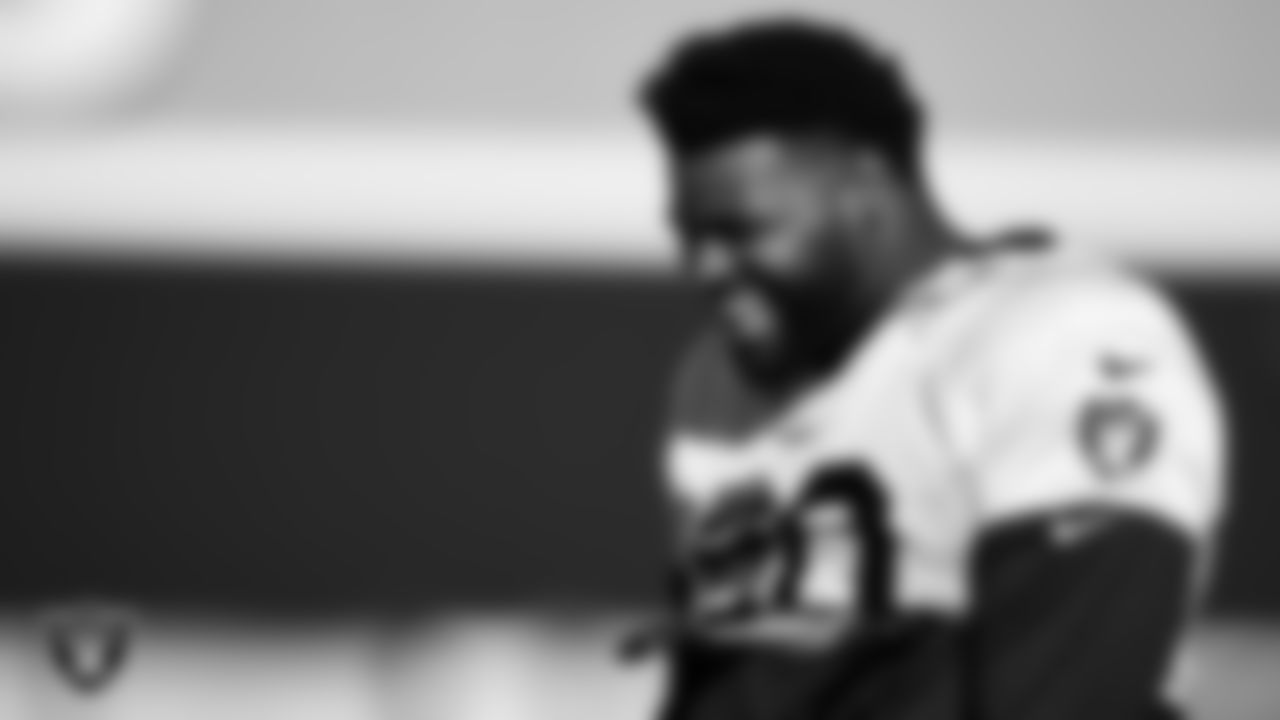 Las Vegas Raiders defensive tackle Johnathan Hankins (90) during practice at Intermountain Healthcare Performance Center.