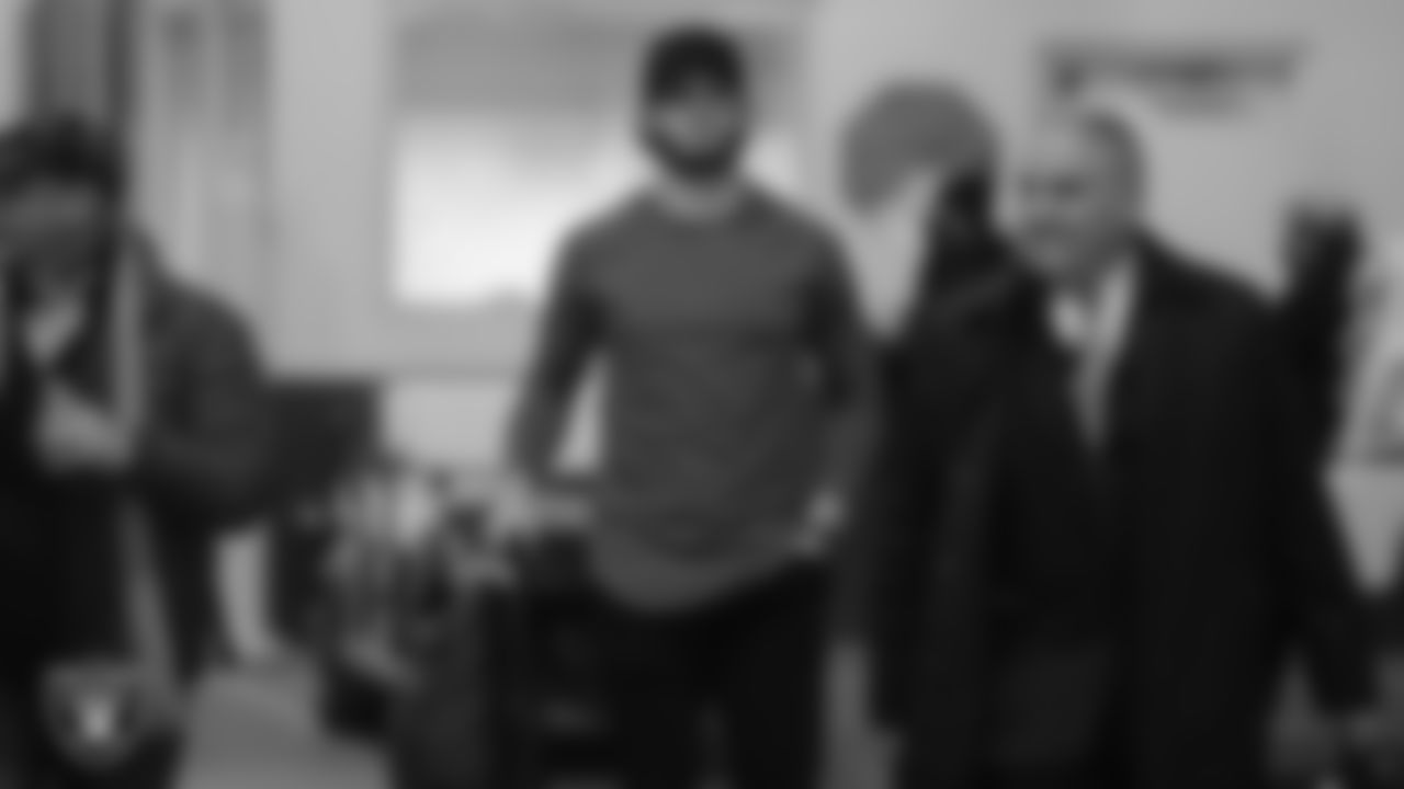 Las Vegas Raiders quarterback Derek Carr (4) arrives to the postseason away game against the Cincinnati Bengals.