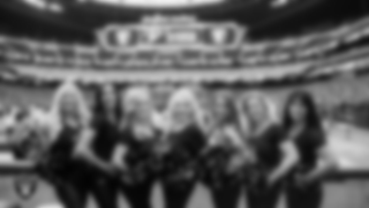 Raiderette alumni in the Wynn Field Club for their 60th anniversary reunion before the Las Vegas Raiders preseason home game against the Minnesota Vikings at Allegiant Stadium.
