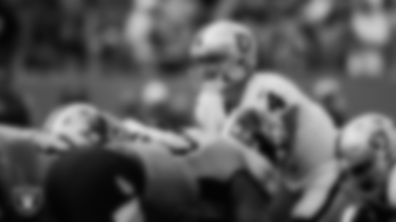 Las Vegas Raiders quarterback Derek Carr (4) lines up before the snap during the regular season away game against the Tennessee Titans at Nissan Stadium.