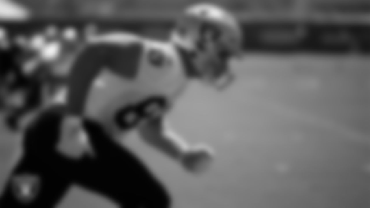 Las Vegas Raiders tight end Foster Moreau (87) at an Organized Team Activity (OTA).