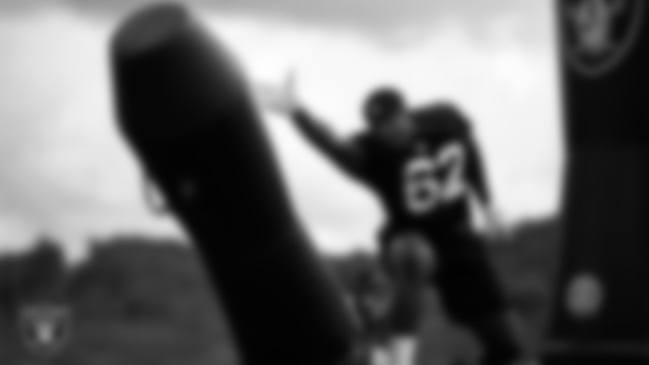 Las Vegas Raiders defensive lineman David Agoha (62) during practice at The Greenbrier Sports Performance Center.