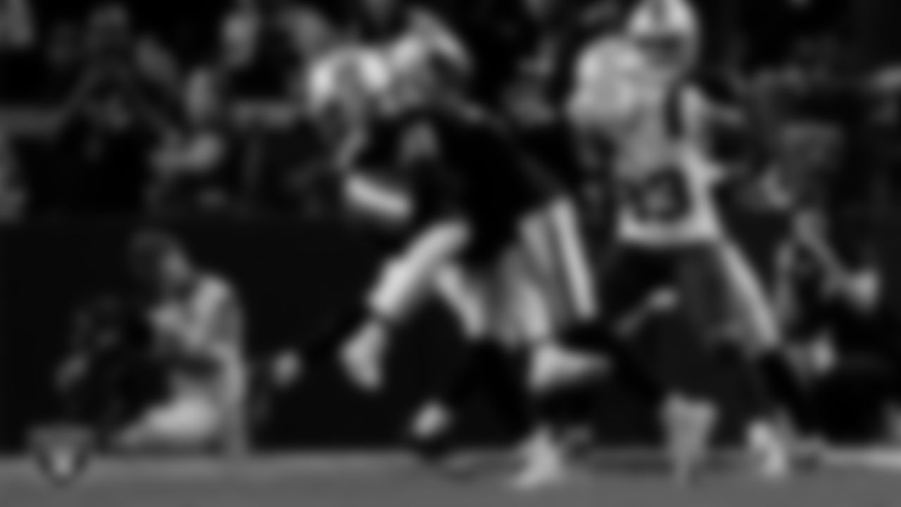 Las Vegas Raiders cornerback Sam Webb (48) during the preseason home game against the New England Patriots at Allegiant Stadium.