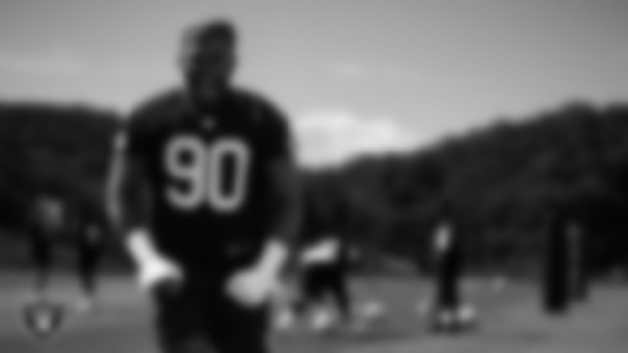 Las Vegas Raiders defensive lineman Jerry Tillery (90) during practice at The Greenbrier Sports Performance Center.