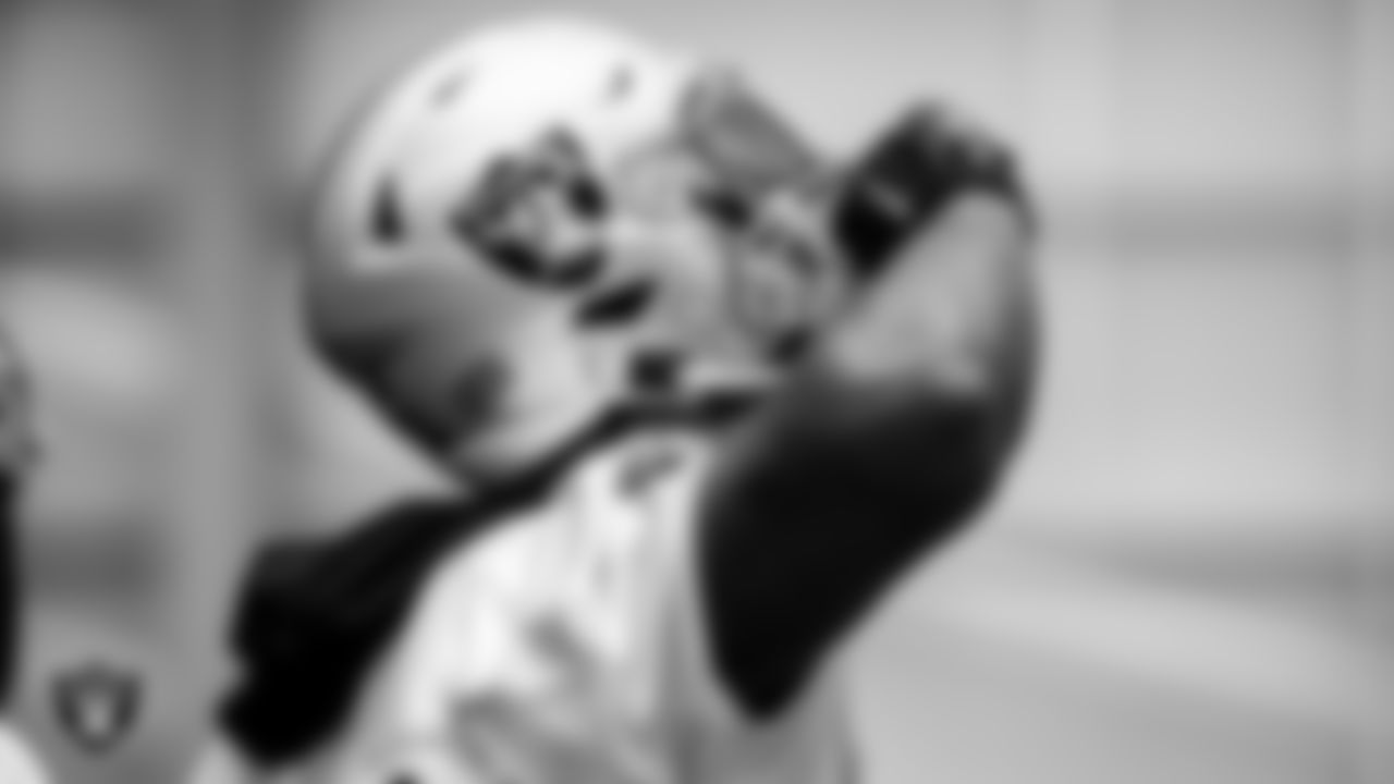 Las Vegas Raiders defensive tackle Maurice Hurst (73) during practice.
