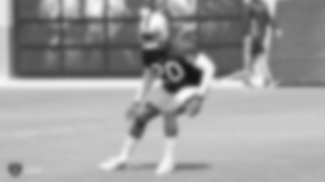 Raiders cornerback Daryl Worley (20) at an Organized Team Activity (OTA) at the Raiders Practice Facility in Alameda, Calif.