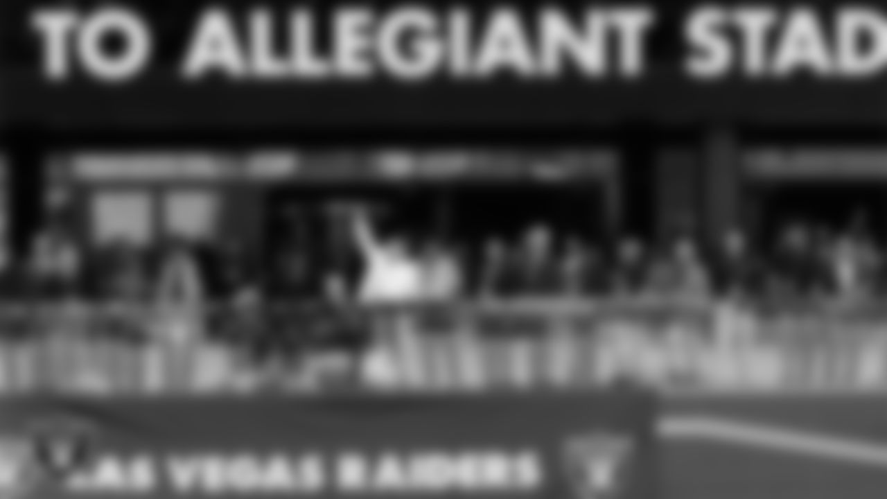 Las Vegas Raiders ownership, alumni, and local dignitaries take part in the ribbon cutting of Allegiant Stadium before the preseason home game against the Seattle Seahawks.